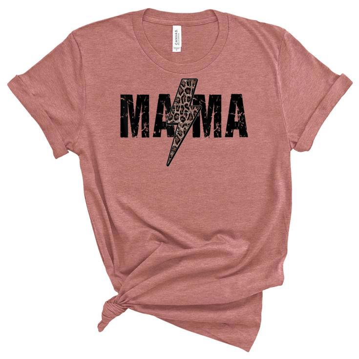 Mama Lightning Bolt Leopard Cheetah Print Mothers Day  Women's Short Sleeve T-shirt Unisex Crewneck Soft Tee