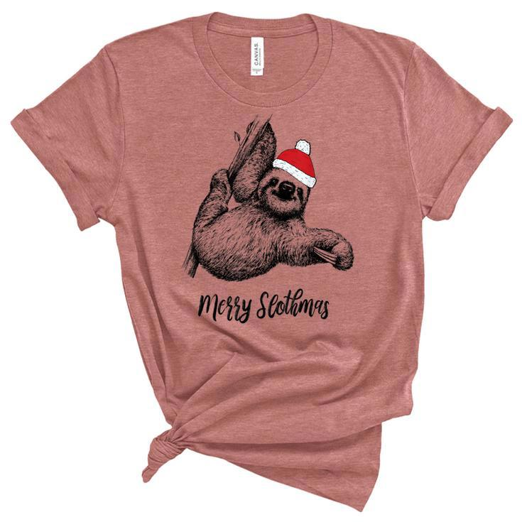 Merry Slothmas Christmas Pajama Santa Hat For Sloth Lovers  Women's Short Sleeve T-shirt Unisex Crewneck Soft Tee