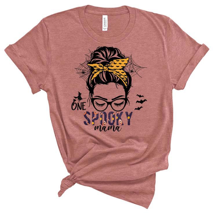 Messy Bun Hair Halloween One Spooky Mama For Mom Women  Unisex Crewneck Soft Tee