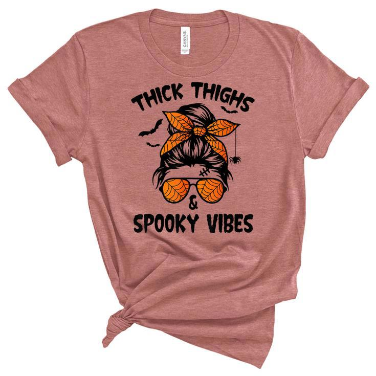 Messy Bun Thick Thighs And Spooky Vibes Halloween Women  Unisex Crewneck Soft Tee