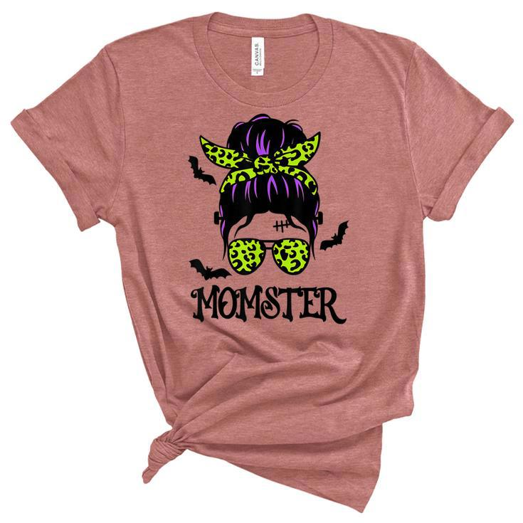 Momster  Womens Halloween Messy Bun Mom Ster  V3 Women's Short Sleeve T-shirt Unisex Crewneck Soft Tee