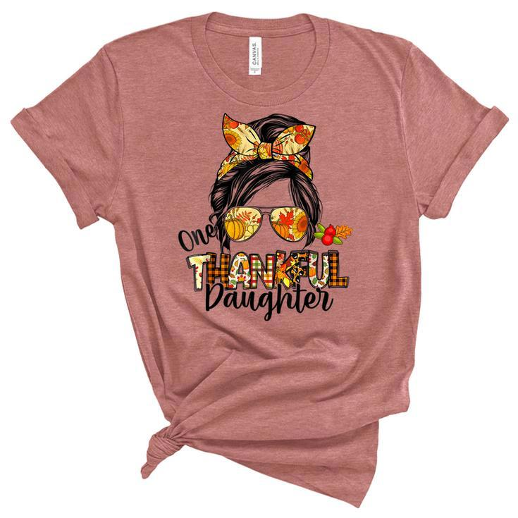 One Thankful Daughter Messy Bun Women Fall Autumn  Women's Short Sleeve T-shirt Unisex Crewneck Soft Tee