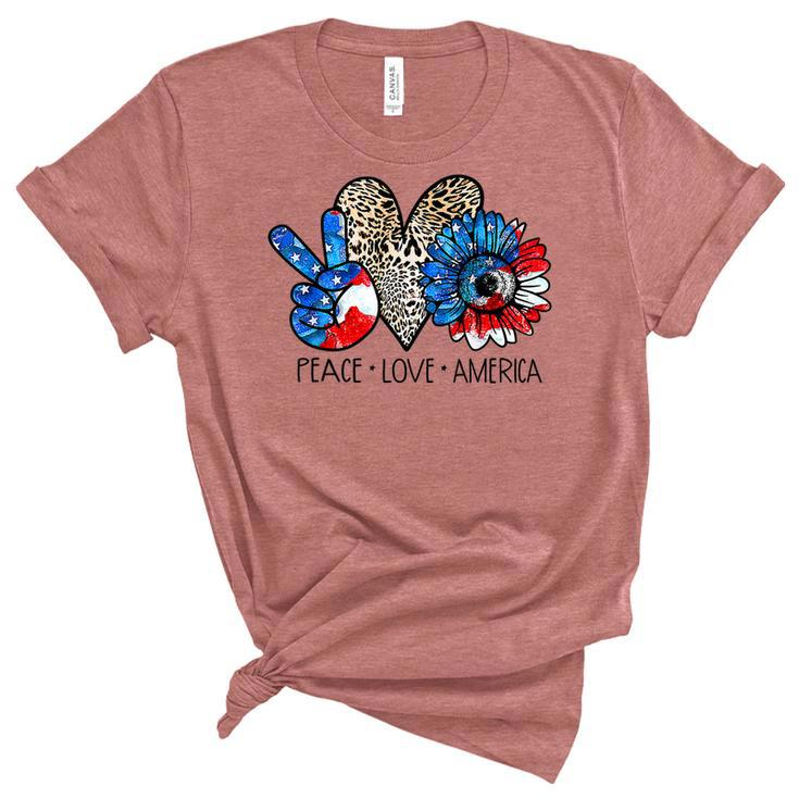 Peace Love America Leopard Sunflower 4Th Of July Patriotic  Women's Short Sleeve T-shirt Unisex Crewneck Soft Tee