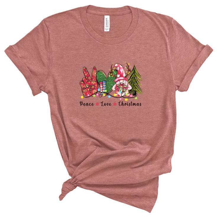 Peace Love Christmas Women's Short Sleeve T-shirt Unisex Crewneck Soft Tee