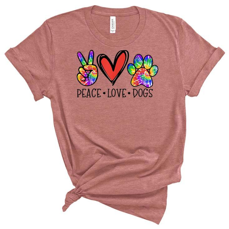 Peace Love Dogs Paws Tie Dye Rainbow Animal Rescue Womens  Women's Short Sleeve T-shirt Unisex Crewneck Soft Tee