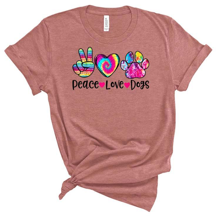 Peace Love Dogs Tie Dye Dog Paw Dog Mom Mothers Day  Women's Short Sleeve T-shirt Unisex Crewneck Soft Tee