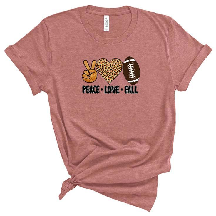 Peace Love Fall Football Leopard Heart Women's Short Sleeve T-shirt Unisex Crewneck Soft Tee