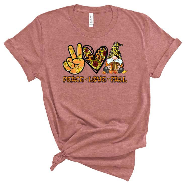 Peace Love Fall Funny Gnome Autumn Lover Pumpkins Halloween  V2 Women's Short Sleeve T-shirt Unisex Crewneck Soft Tee
