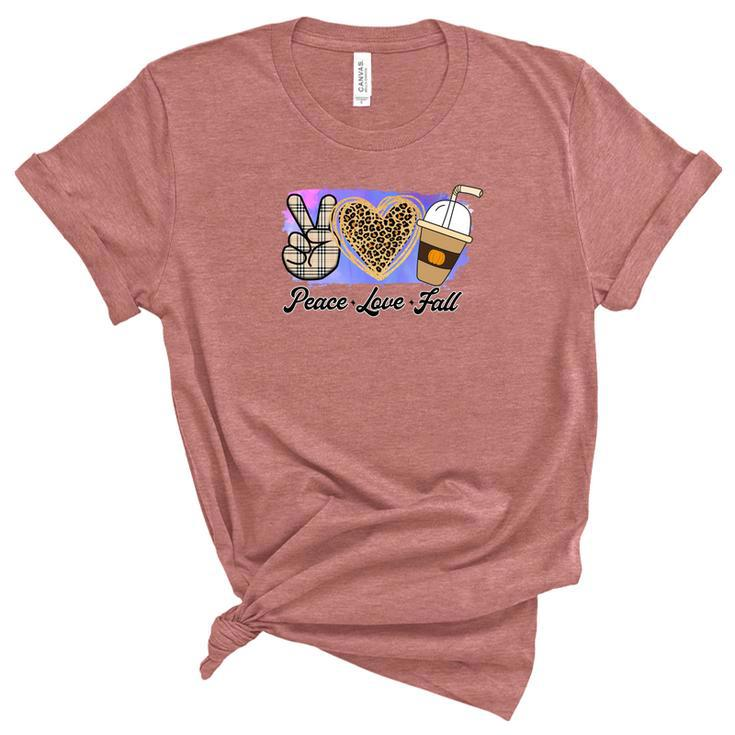 Peace Love Fall Latte Leopard Heart Women's Short Sleeve T-shirt Unisex Crewneck Soft Tee