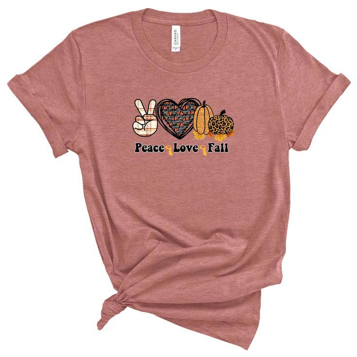 Peace Love Fall Pumpkin Heart Women's Short Sleeve T-shirt Unisex Crewneck Soft Tee