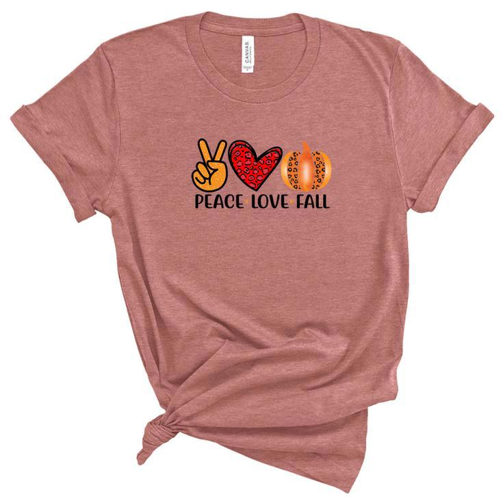 Peace Love Fall Pumpkin Women's Short Sleeve T-shirt Unisex Crewneck Soft Tee