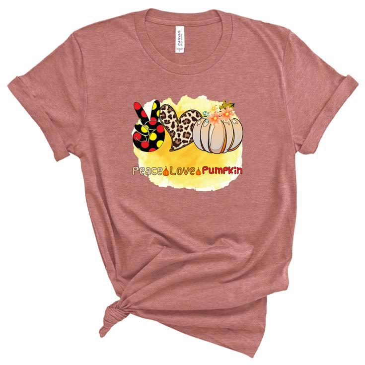 Peace Love Pumpkin Fall Season Gift Idea Women's Short Sleeve T-shirt Unisex Crewneck Soft Tee