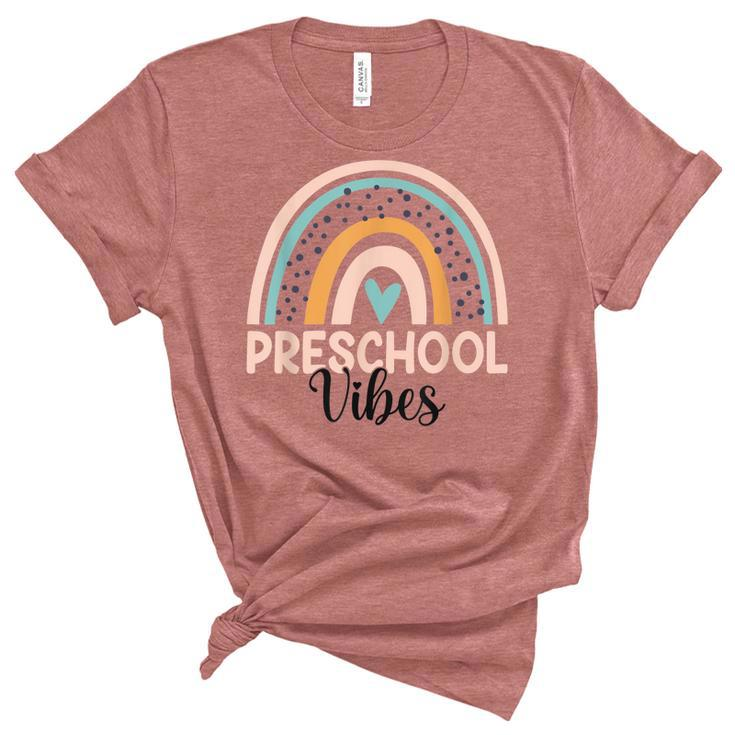 Preschool Rainbow Teacher Student Preschool Vibes  Women's Short Sleeve T-shirt Unisex Crewneck Soft Tee