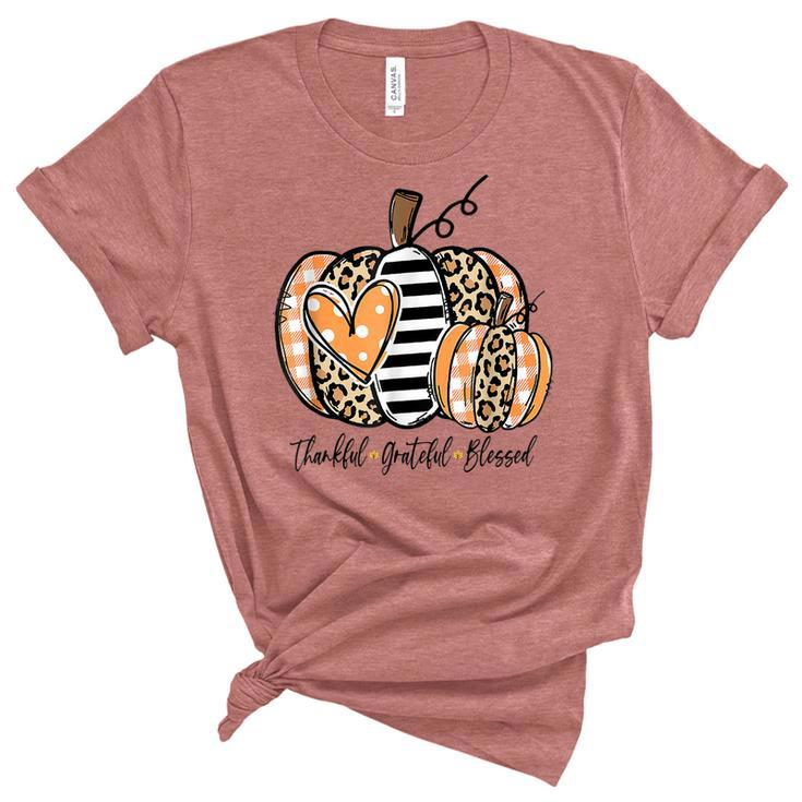 Pumpkin Leopard Thankful Grateful Blessed Women Fall Season  V2 Unisex Crewneck Soft Tee