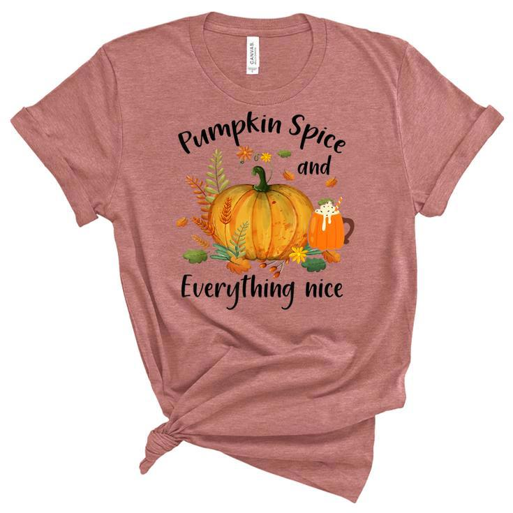 Pumpkin Spice And Everything Nice Funny Thanksgiving Apparel  Women's Short Sleeve T-shirt Unisex Crewneck Soft Tee