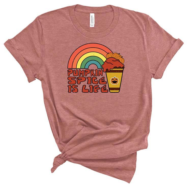 Pumpkin Spice Is Life Fall Rainbow Women's Short Sleeve T-shirt Unisex Crewneck Soft Tee