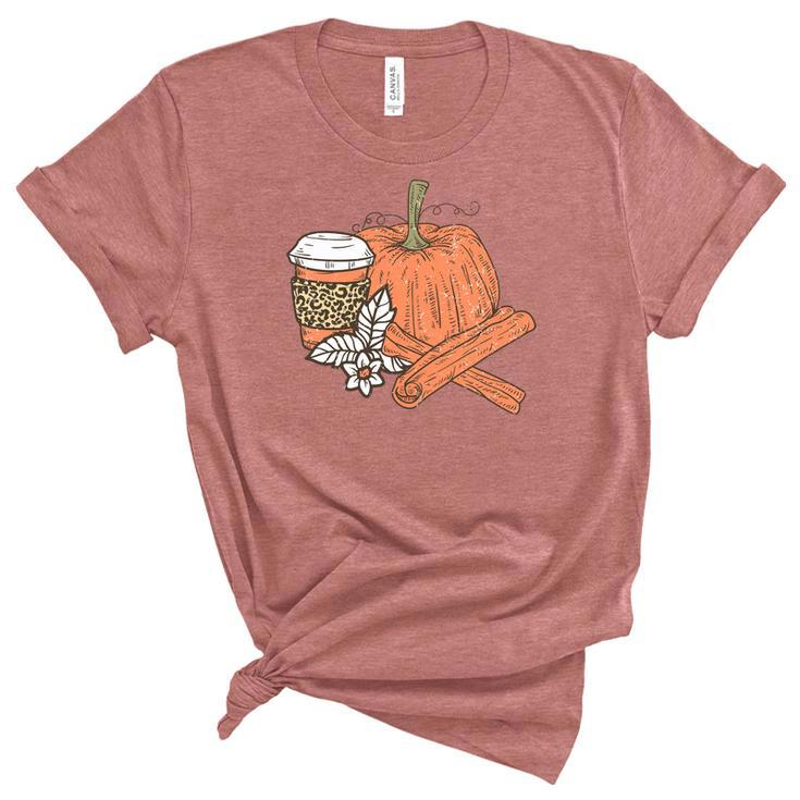 Pumpkin Spice Latte Flowers Fall Women's Short Sleeve T-shirt Unisex Crewneck Soft Tee