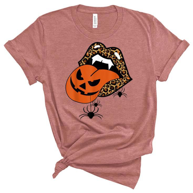 Pumpkin Tongue Out Vampire Leopard Lips Spider Halloween  Unisex Crewneck Soft Tee