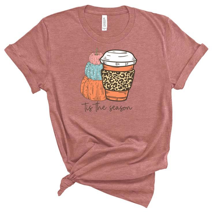 Pumpkins Tis The Season Latte Coffee Fall Gift Women's Short Sleeve T-shirt Unisex Crewneck Soft Tee