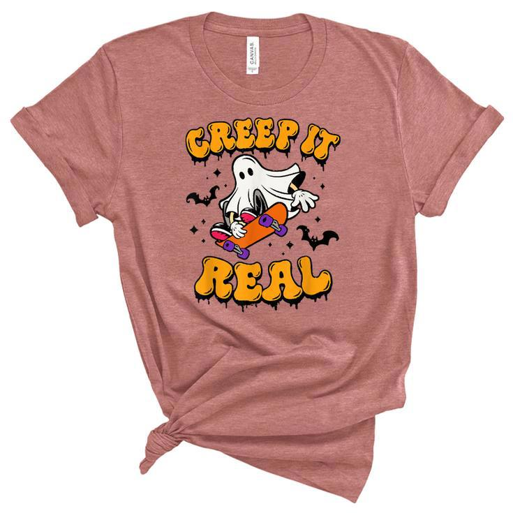 Retro Creep It Real Halloween Ghost Funny Spooky Season  Women's Short Sleeve T-shirt Unisex Crewneck Soft Tee