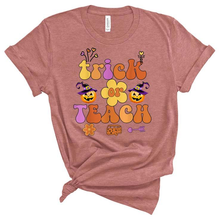 Retro Trick Or Teach Ghost Teacher Halloween Costume Womens  V21 Women's Short Sleeve T-shirt Unisex Crewneck Soft Tee