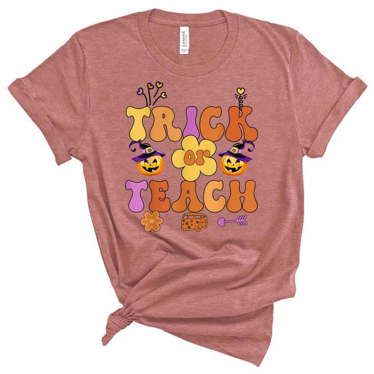 Retro Trick Or Teach Ghost Teacher Halloween Costume Womens  V23 Women's Short Sleeve T-shirt Unisex Crewneck Soft Tee