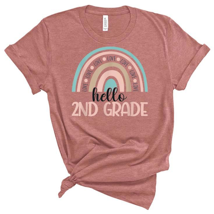 Second Grade Rainbow Hello 2Nd Grade Boho Rainbow Teacher  Women's Short Sleeve T-shirt Unisex Crewneck Soft Tee