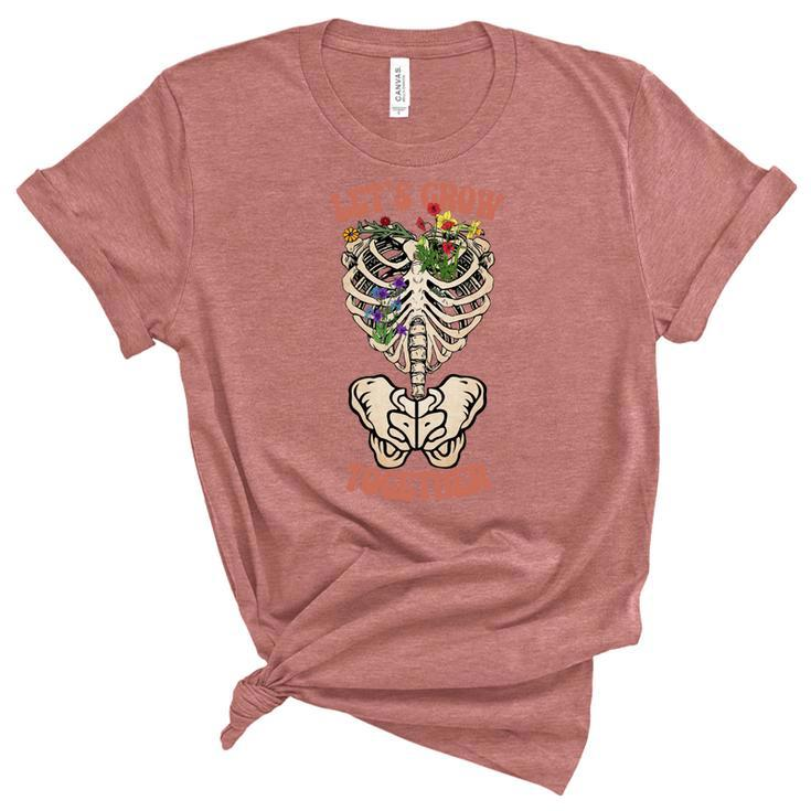 Skeleton And Plants Lets Grow Together Women's Short Sleeve T-shirt Unisex Crewneck Soft Tee
