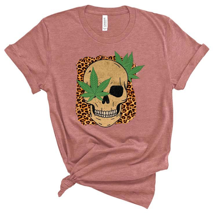 Skeleton And Plants Skull And Leaf Design Women's Short Sleeve T-shirt Unisex Crewneck Soft Tee