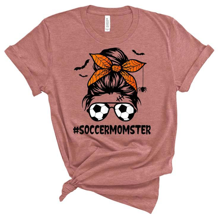 Soccer Momster  For Women Halloween Mom Messy Bun Hair  Unisex Crewneck Soft Tee