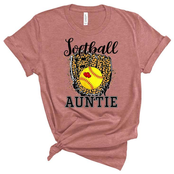 Softball Auntie Leopard Game Day Aunt Mother Softball Lover  Women's Short Sleeve T-shirt Unisex Crewneck Soft Tee