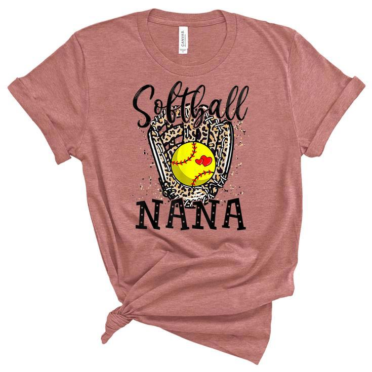 Softball Nana Leopard Game Day Softball Lover Mothers Day  Women's Short Sleeve T-shirt Unisex Crewneck Soft Tee