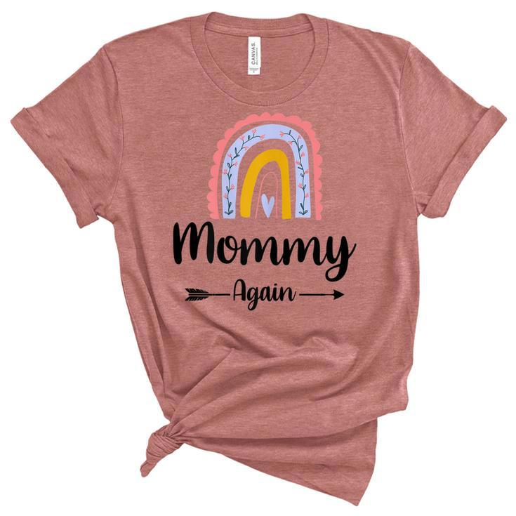 Soon To Be Mommy Again Rainbow Graphic Baby Announcement Family Unisex Crewneck Soft Tee