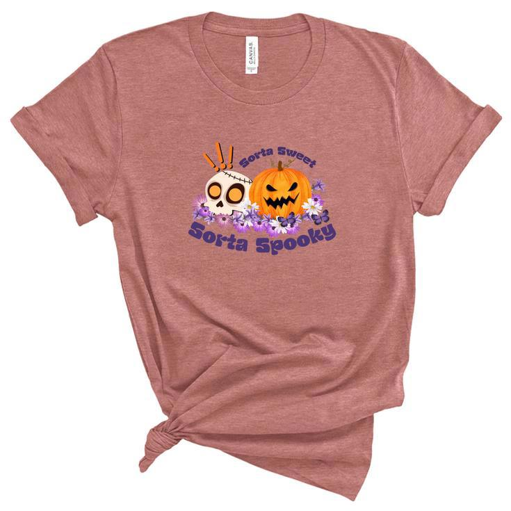 Sorta Sweet Sorta Spooky Halloween Pumpkin Skull Unisex Crewneck Soft Tee