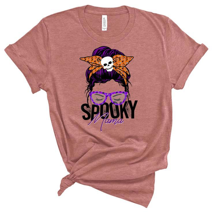 Spooky Messy Bun Mama Happy Halloween  Unisex Crewneck Soft Tee