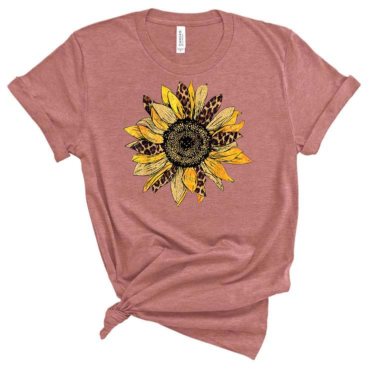 Sunflower  For Women Cute Graphic  Cheetah Print  Women's Short Sleeve T-shirt Unisex Crewneck Soft Tee