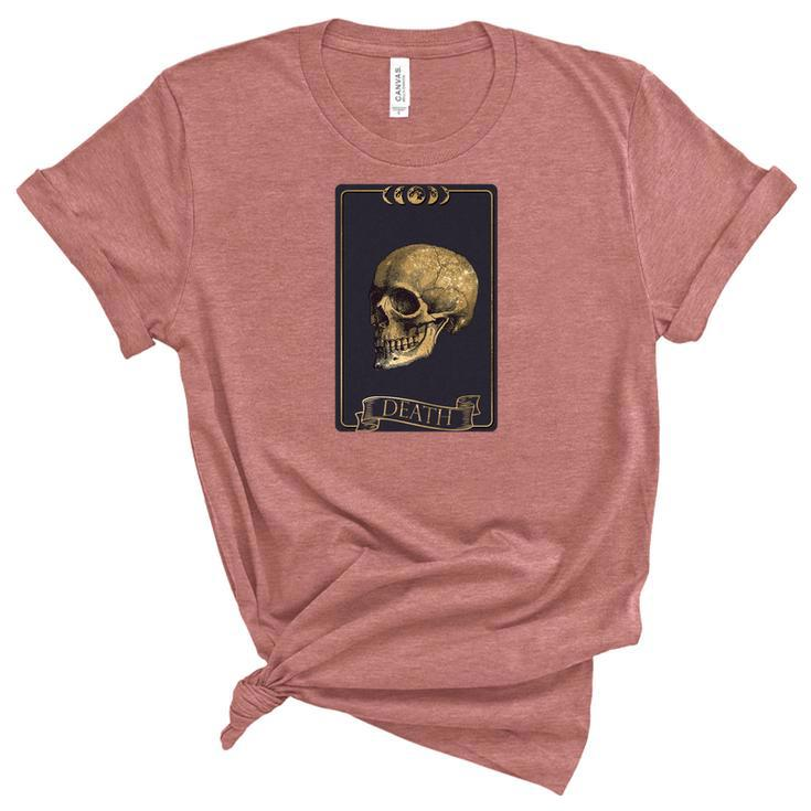 Tarrot Card Creepy Skull The Death Card Black Women's Short Sleeve T-shirt Unisex Crewneck Soft Tee