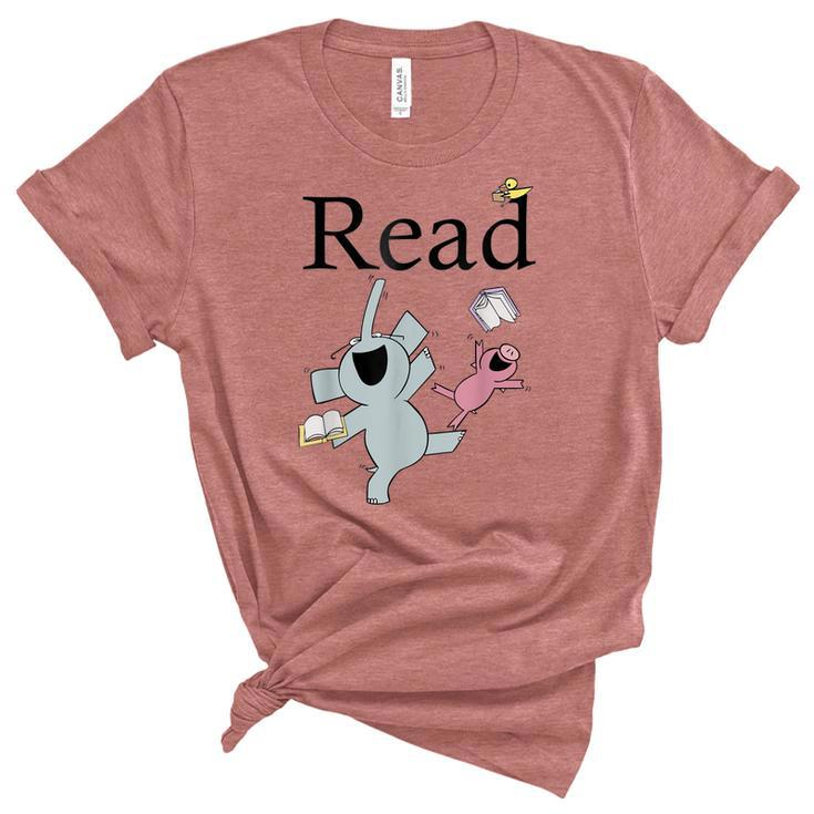 Teacher Library Read Book Club Piggie Elephant Pigeons Funny  Women's Short Sleeve T-shirt Unisex Crewneck Soft Tee