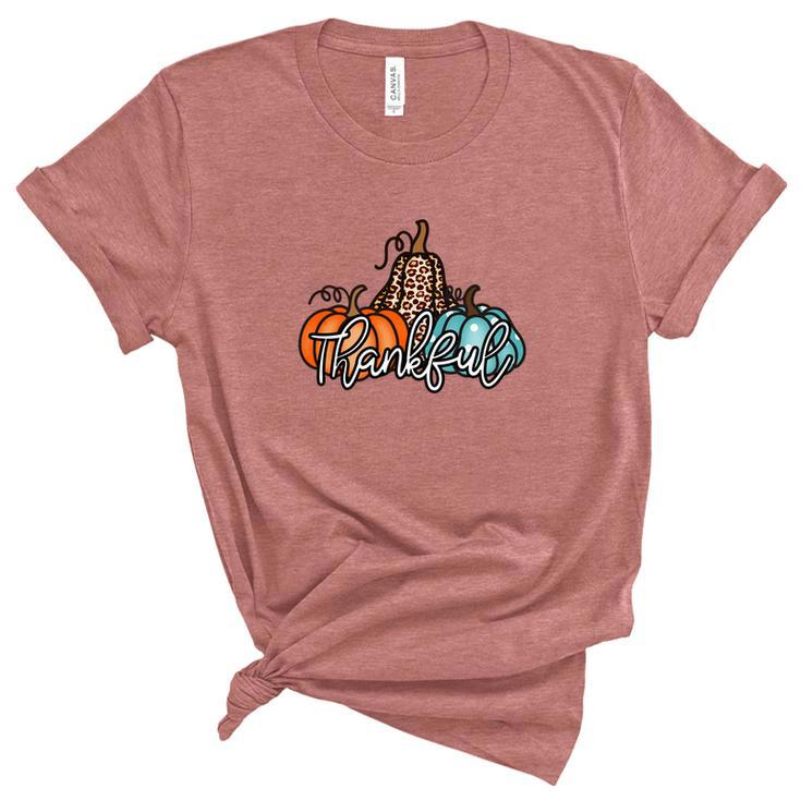 Thankful Colorful Pumpkins Fall Season Women's Short Sleeve T-shirt Unisex Crewneck Soft Tee