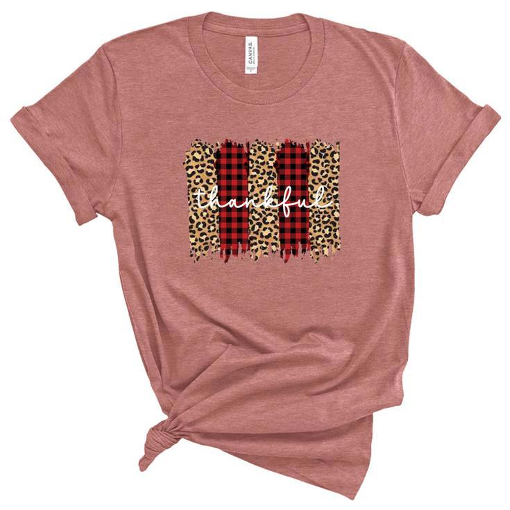 Thankful Fall Leopard Red Plaid Pattern Women's Short Sleeve T-shirt Unisex Crewneck Soft Tee