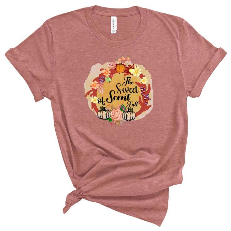 The Sweet Scent Of Fall Pumpkin Wreath Women's Short Sleeve T-shirt Unisex Crewneck Soft Tee