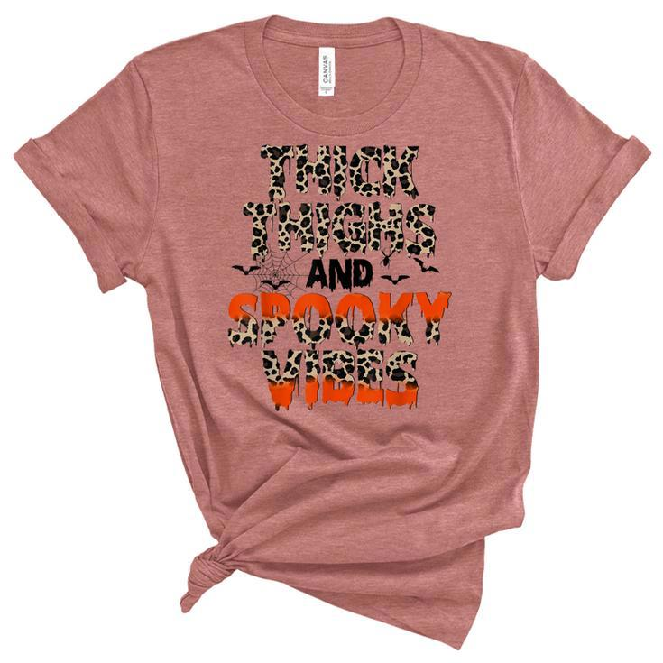 Thick Thighs And Spooky Vibes Leopard Halloween Costume  Unisex Crewneck Soft Tee