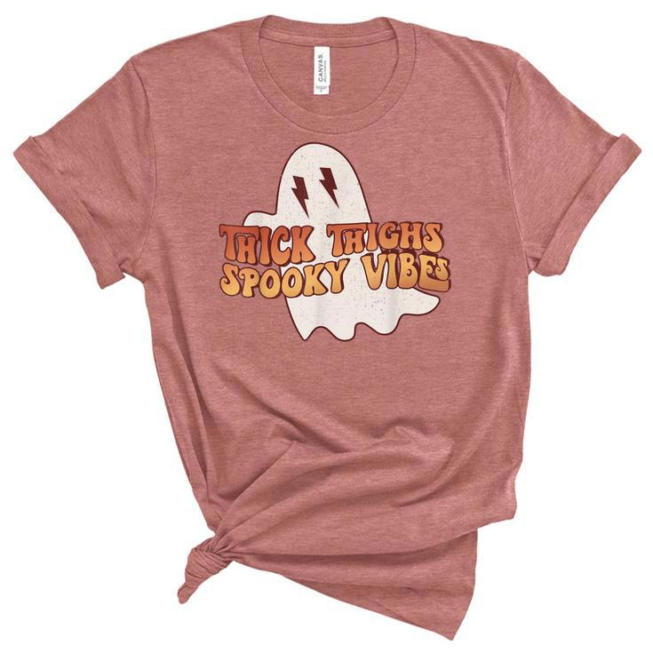 Thick Thighs Spooky Vibes Funny Happy Halloween Spooky  Unisex Crewneck Soft Tee