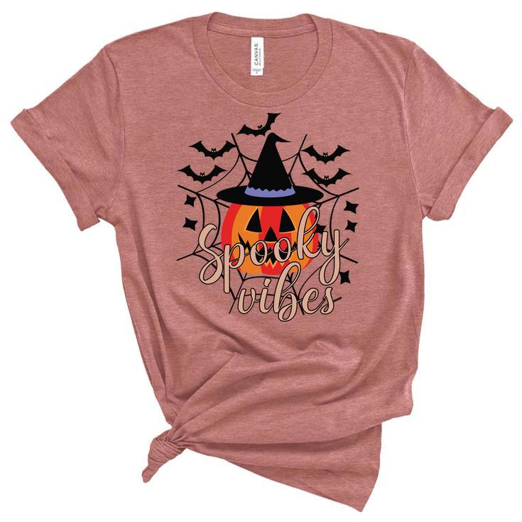 Thick Thights And Spooky Vibes Halloween Pumpkin Ghost Unisex Crewneck Soft Tee