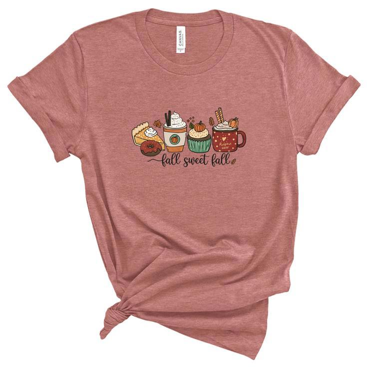 Things Fall Sweet Fall Pumpkin Pie Latte Cupcake Women's Short Sleeve T-shirt Unisex Crewneck Soft Tee
