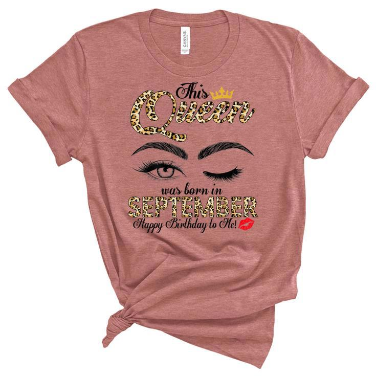 This Queen Was Born In September Leopard Women Girls Ladies  Women's Short Sleeve T-shirt Unisex Crewneck Soft Tee