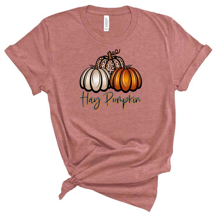 Three Pumpkins Hay Pumpkin Fall Women's Short Sleeve T-shirt Unisex Crewneck Soft Tee