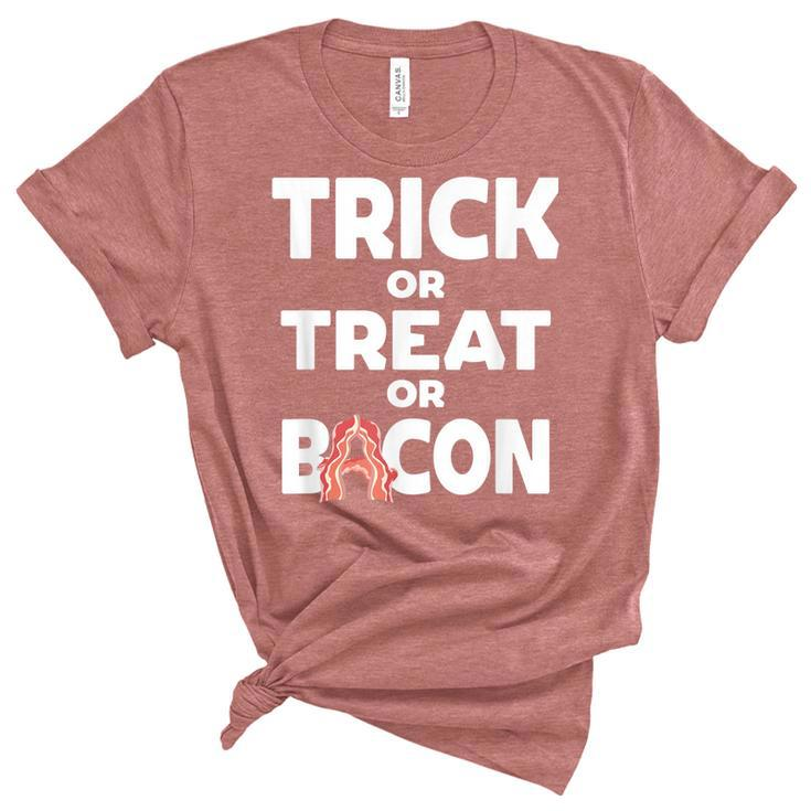 Trick Or Treat Or Bacon Halloween Haunted Party  Unisex Crewneck Soft Tee