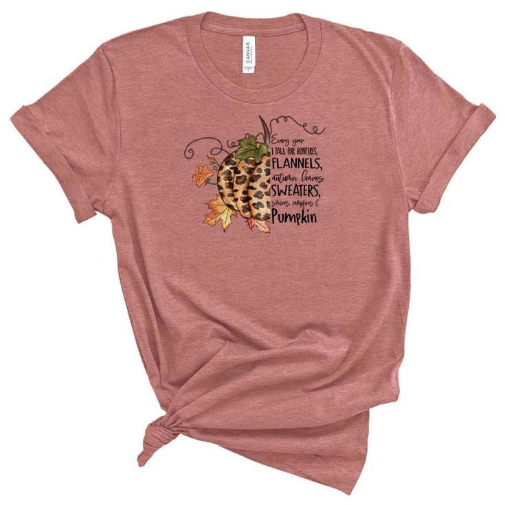 Vintage Autumn Every Year I Fall For Bonfires Flannels Autumn Leaves Sweaters Mores Campfires And Pumpkin V2 Women's Short Sleeve T-shirt Unisex Crewneck Soft Tee