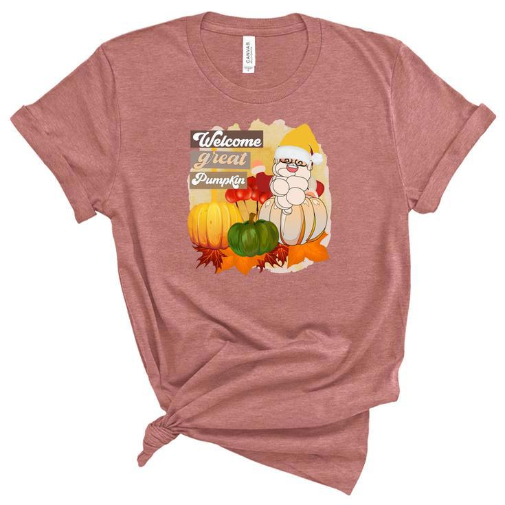 Welcome Great Pumpkin Fall Season Santas Women's Short Sleeve T-shirt Unisex Crewneck Soft Tee
